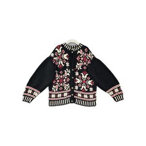 90s GAP Kids Cotton Blend Knit Silver Tone Buttons Black Red White Cardigan XL